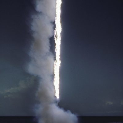 Rocket-triggered lightning strike at Mosquito Lagoon by Peter Menzel